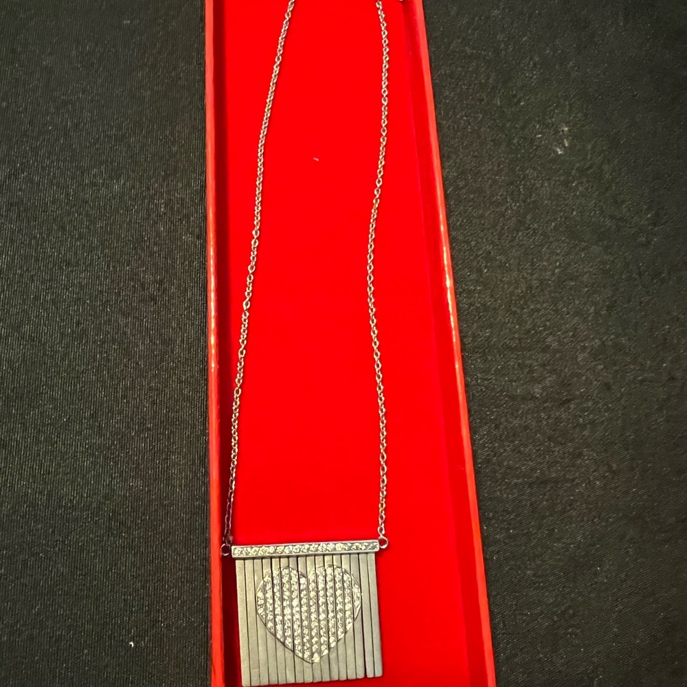 Rare!!!  14kt White Gold Pave Diamond Heart Necklace - Diamonds, 15 1/2” Length